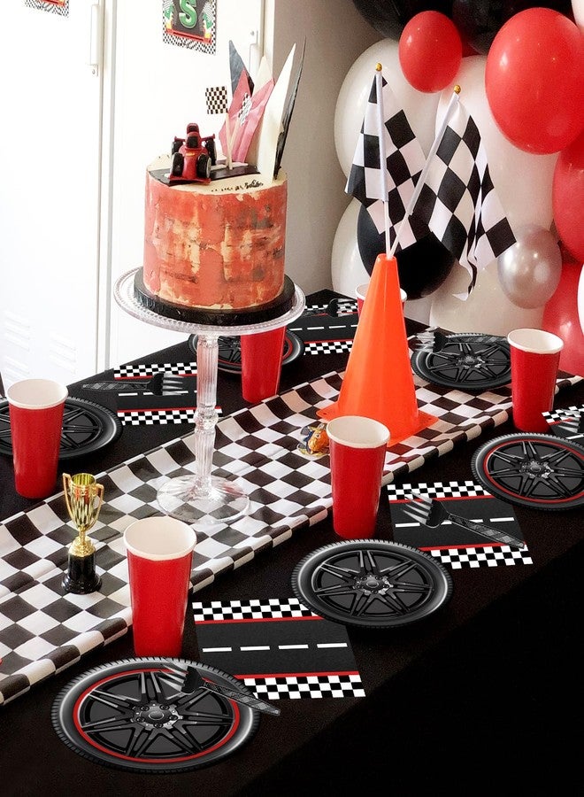 BQK 96 Pcs Race Car Plates and Napkins Party Supplies Race Car Birthday Party Decorations Race Car Party Favors Race Car Party Supplies for Boys - Image 4